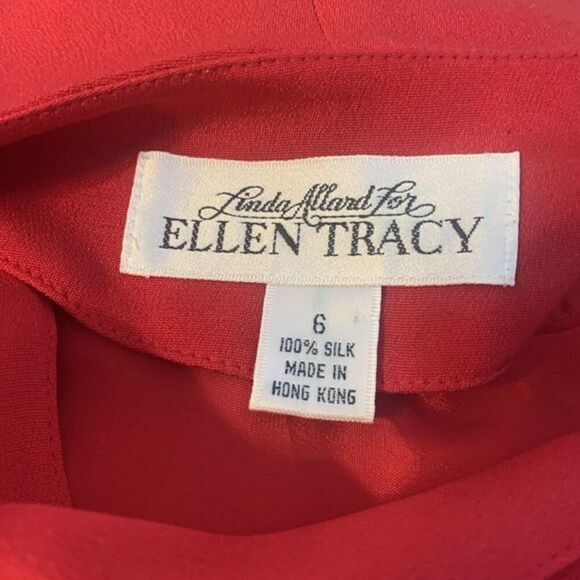 VTG Linda Allard Ellen Tracy Red Silk Wrap Dress Long Sleeve with Button Cuff 6 - Picture 9 of 12